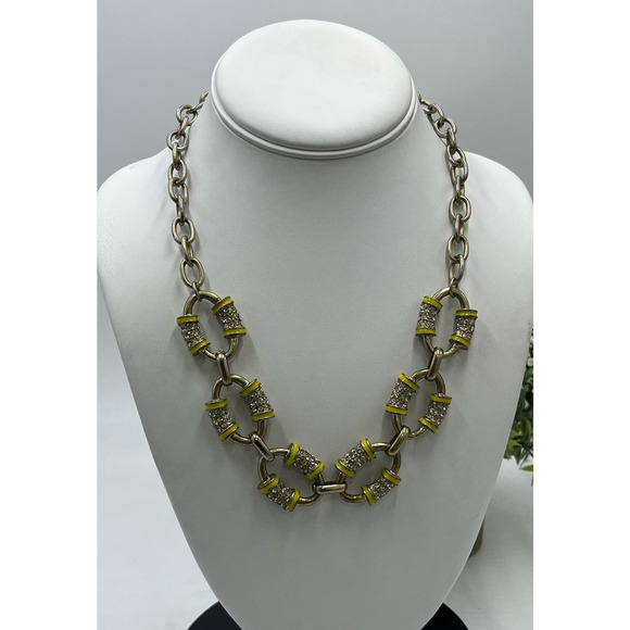 J. Crew Gold Tone Yellow Enamel Pave Rhinestone Long Necklace - Picture 1 of 12